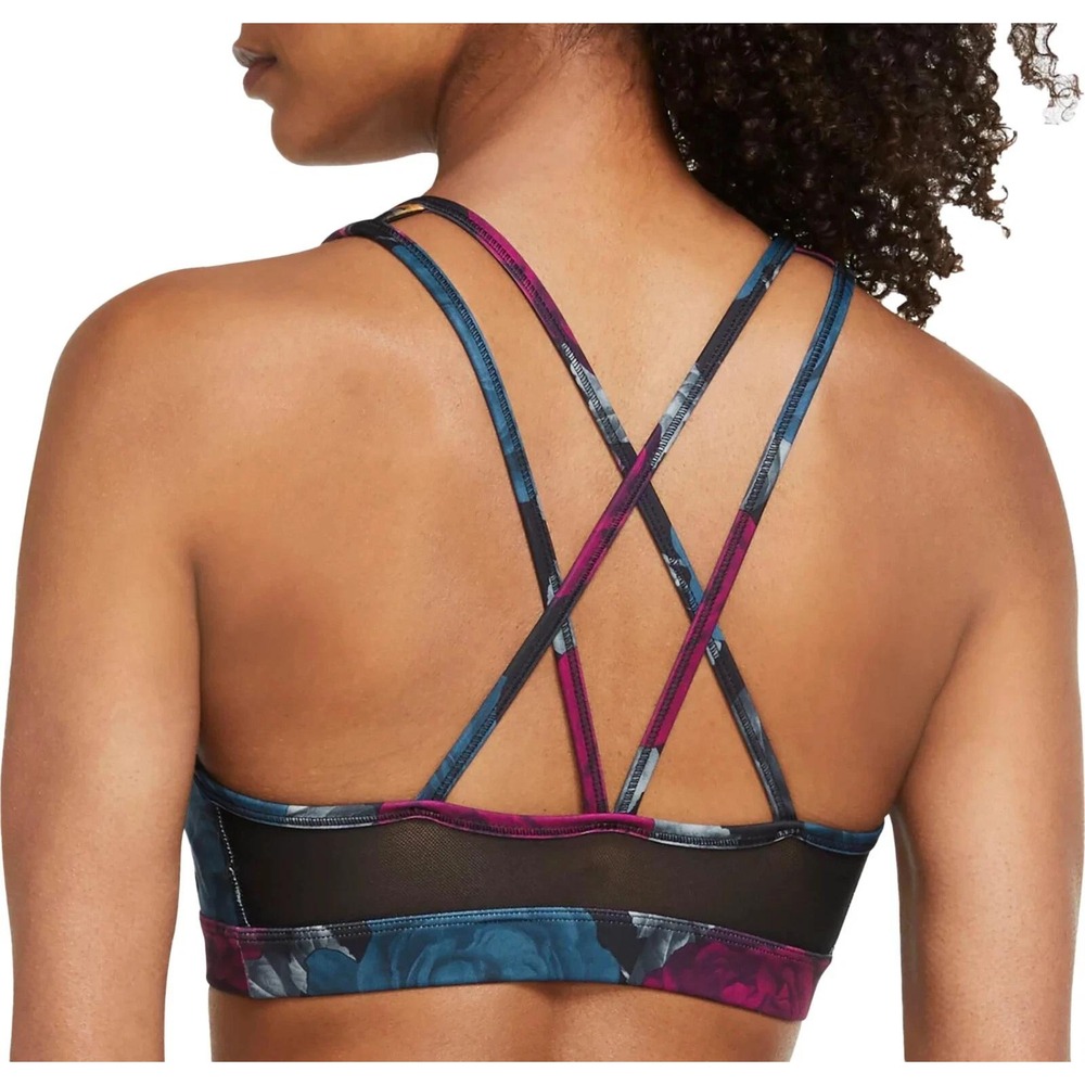 Nike Womens Dri-FIT Floral Rose Print Strappy Cross Back Sports Bra Large Black - Picture 2 of 14